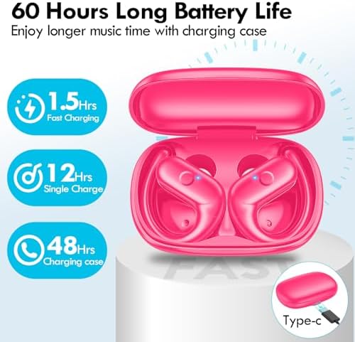 Kurdene Wireless Sport Earbuds – Ultra-Comfortable Bluetooth Headphones with 60 Hours Playtime, Immersive Deep Bass Sound, and Secure Over-Ear Fit for Active Use – Perfect for Running, Workouts, and Business Calls – Lightweight, Sweat-Resistant Design in Sleek Black Finish