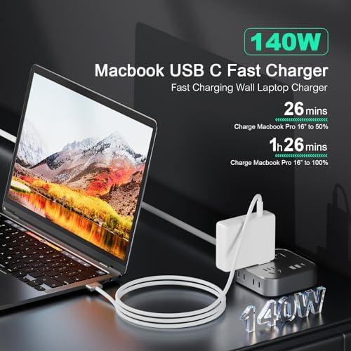Ultra-Fast 140 W USB-C Power Adapter for Mac Book Pro/Air & USB-C Devices – Includes 6.6 ft Mag3 E-Marker & 100 W Type C Charging Cables – Maximum Compatibility & Rapid Charging for M3, M2, M1 Models – Smart Protection Technology for Optimal Efficiency – Ideal for i Phone 15 & Samsung Galaxy Series