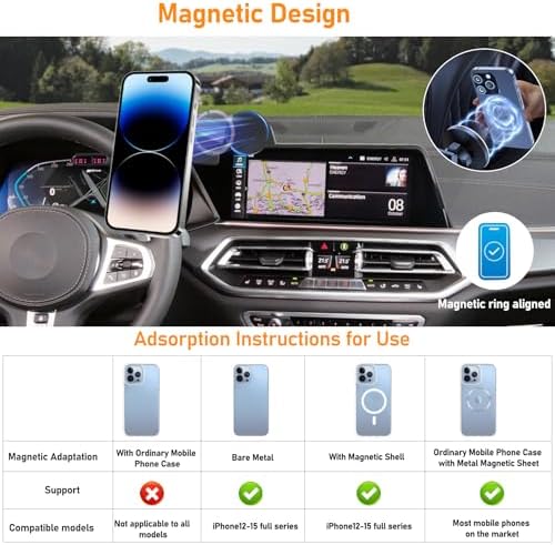 Magnetic Phone Holder Mount for Mazda CX5 (2021-2024) – 360° Rotating Anti-Shake Cradle with Built-in Organizer for 10.25″ Touchscreen – Sleek Black Design for Optimal Accessibility and Safety
