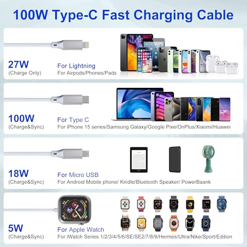 Revolutionary 4-in-2 Retractable Charging Cable for i Phone 15 & Apple Watch – MFi Certified Multi-Port Charger with USB-C, Micro USB, Lightning & Magnetic Dock – 100 W PD Ultra-Fast Charging & Data Sync Capabilities – Perfect for Home, Office, and Travel – Robust Design with 12-Month Warranty and Wide Device Compatibility