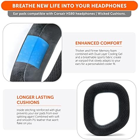 Ultimate Comfort Cooling Gel Earpads for Corsair HS80 Headsets – Wicked Cushions 90’s Black Replacement Ear Cushions for Enhanced Sound Isolation and Long-Lasting Gaming Performance – Perfect for Extended Play and Immersive Audio Experience
