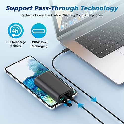 Compact 10800 m Ah Portable Charger with Built-in USB-C Cable – Fast PD 3 A Power Bank for Samsung Galaxy S22/S21, Note, Moto, and LG – LCD Display for Real-Time Battery Monitoring – Ultimate Solution for Mobile Charging Needs