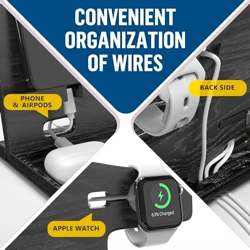 BarvA Wood Docking Station | Phone Stand & Desk Organizer | Night Stand Charging Station & Phone Holder | Portable Nightstand Organizer for Men’s Accessories | Ideal Gifts for Men – Enhanced Compatibility and Speed