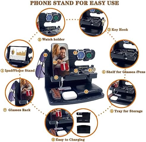 Gifts for Men Women Dad Husband Boyfriend Wood Phone Docking Station Nightstand Organizer for Men Birthday Gifts (Dark Brown) – Enhanced Compatibility and Speed