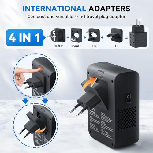 DOACE 220 V to 110 V Travel Voltage Converter: Ultimate Power Adapter with 4 USB Ports for Hair Tools – Compact, Safe, and Efficient Global Charging Solution for Beauty on the Move