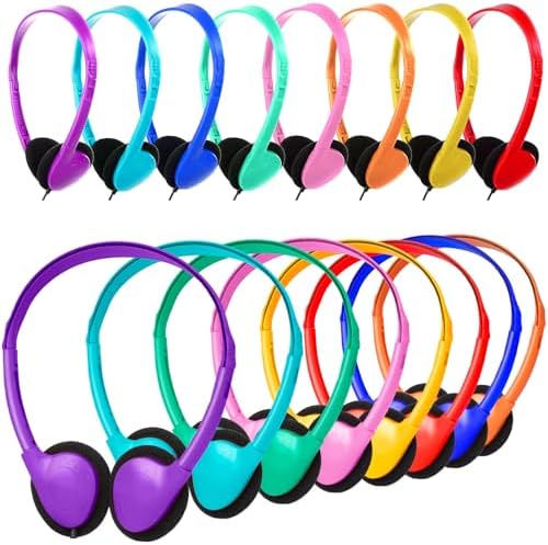 Enhance Classroom Learning with 24 Pack Kids’ Headphones – Comfortable On-Ear Swivel Design for Focused Study, Ideal for School Libraries and Remote Learning, Durable Multi-Color Stereo Earphones with 3.5 mm Jack for Seamless Device Compatibility