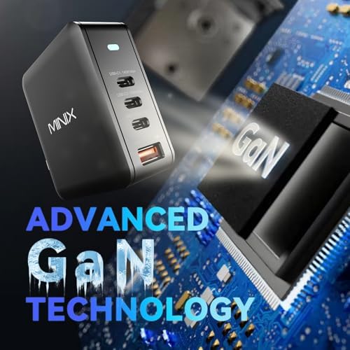 MINIX 165 W Ga N II USB-C Power Adapter – Ultra-Compact 140 W Fast Charging Station with 4 Ports for Multi-Device Connectivity – Essential PD3.1 Charger for Mac Book Pro, i Phone 15 Series, Galaxy S24 Ultra & i Pad Air – Lightweight Travel Companion for Quick Power Solutions