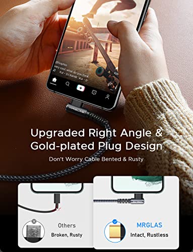 MRGLAS 3.2 A USB-C Charger Cable Pack – Versatile 4-Pack with Right Angle Design (10 FT, 6.6 FT, 3.3 FT, 1.6 FT) for Fast Charging i Phone 16/15, Samsung S10/S9, LG Smartphones – Durable Braided USB A to Type C Cords for Enhanced Performance and Compatibility