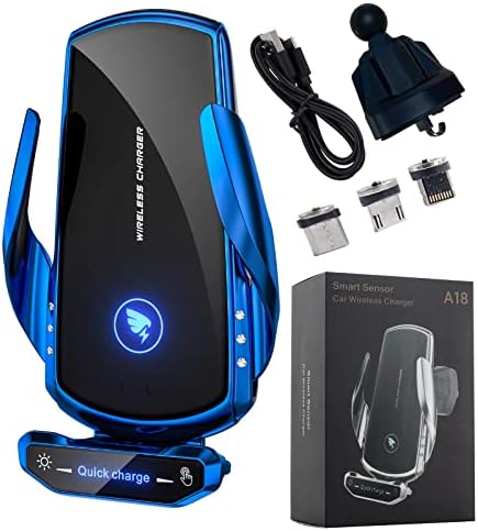 Blue Wireless Car Charger Mount – 15 W Fast Charging Auto-Clamping Phone Holder for Android Devices, Stylish Dashboard Accessory for Effortless Navigation and Secure Charging
