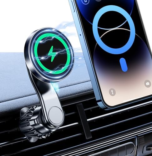 Mag Safe Wireless Car Charger Mount by Coolpow – 15 W Fast Charging for i Phones with 360-Degree Rotation – Versatile Vent Mount for Effortless Navigation and On-the-Go Charging – Premium 2-in-1 Car Accessory for Seamless Connectivity and Enhanced Safety
