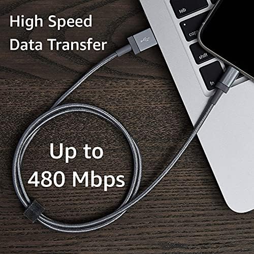 Experience Ultimate Charging Efficiency with the Amazon Basics 6-Foot USB-A to Lightning Charger Cable – MFi Certified, Durable Nylon Braided Design for Fast Power Delivery to Apple i Phone 14, 13, 12, 11, X, Xs Pro, Pro Max, Plus, i Pad – Stylish Dark Gray Finish for Enhanced Compatibility