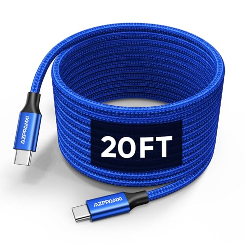Purple 20ft USB C to USB C Cable, 60W Fast Charge, Durable Double Nylon Braided Type C to C Charger for iPhone 16/15 Series, iPad Pro, MacBook, Samsung Galaxy S24/S23 – Enhanced Compatibility and Speed