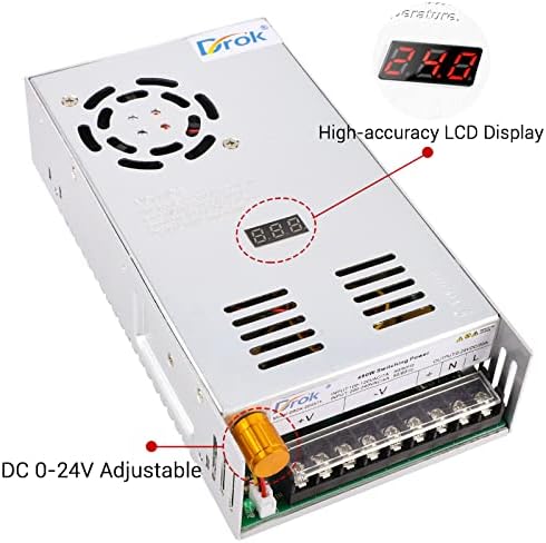 DROK 24 V Adjustable Power Supply – High-Efficiency AC to DC Converter for Reliable Power Delivery, 20 A 480 W Regulated Adapter Perfect for Computer Labs and Versatile Electronic Applications, Adjustable 5 V to 24 V Voltage Transformer for Enhanced Performance and Compatibility