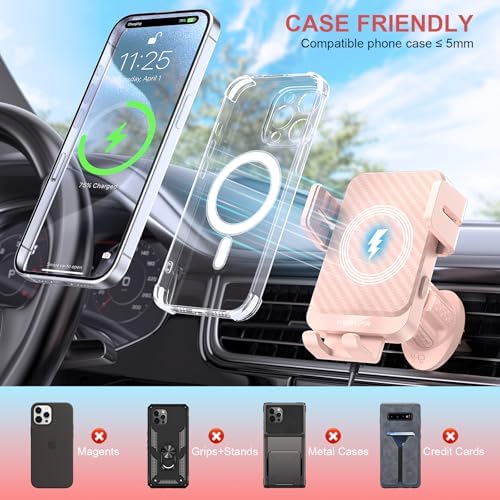 MOKPR 15 W Fast Wireless Car Charger – Auto-Clamping Phone Mount for i Phone 16/15/14/13/12/11 & Samsung Galaxy S23/S22/S21/S20 – Effortless One-Handed Operation, 360-Degree Rotation, Easy Air Vent Installation for Seamless Navigation & Charging on the Go