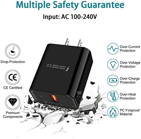 Rapid Charge Android Power Adapter with 6 FT and 9 FT Type C Cables – High-Speed 3 A Fast Charging Compatible with Samsung Galaxy S25, i Phone 16 Pro Max, and More – Compact Design with Built-in Safety Features for Ultimate Portability and Reliability