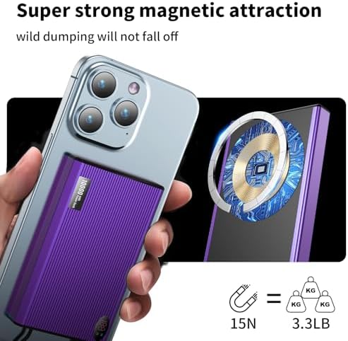 Ultra-Slim Magnetic Power Bank – 10,000 m Ah Portable Charger with Built-In Cable for i Phone 15/14/13/12 – Fast 20 W USB-C Two-Way Charging, Lightweight & Compact Design in Stylish Gray – Essential Travel Power Solution