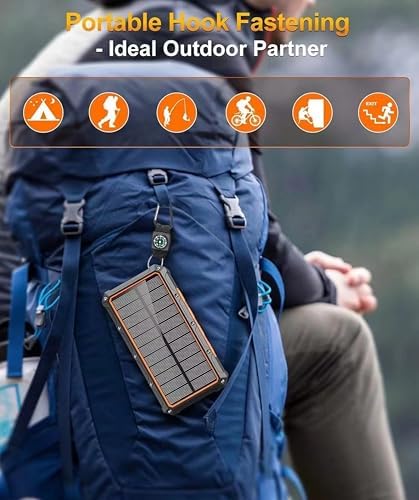 Ultimate MQOUNY 36,000 m Ah Solar Power Bank with Hand Crank & Fast Wireless Charging – Portable Outdoor Battery Pack with 6 Outputs, 4 Inputs, Flashlight & Compass for Adventurers and Emergency Preparedness
