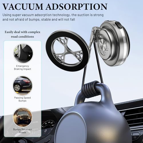 Mag Safe-Compatible 360° Rotating Car Phone Holder – Magnetic Vacuum Mount for i Phone 12-16 – Secure, Adjustable & Stylish Grey Accessory for Safe Driving and Hands-Free Navigation