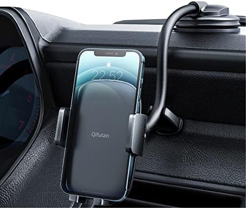 Qifutan Premium Anti-Shake Car Phone Holder with Long Arm Design – Universal Dashboard & Windshield Mount for All Smartphones, Enhanced Stability & Safety for Hands-Free Driving, Black