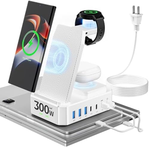 Ultimate 10-in-1 Wireless Charging Station for Samsung Devices – 300 W Power Hub with 65 W USB C Fast Charging for S25 Ultra/S24/S23/S22/Note 20, Galaxy Watch Ultra 7/6/5 & Galaxy Buds – Multi-Device Convenience and Rapid Power Delivery, Ideal for Home & Office Use