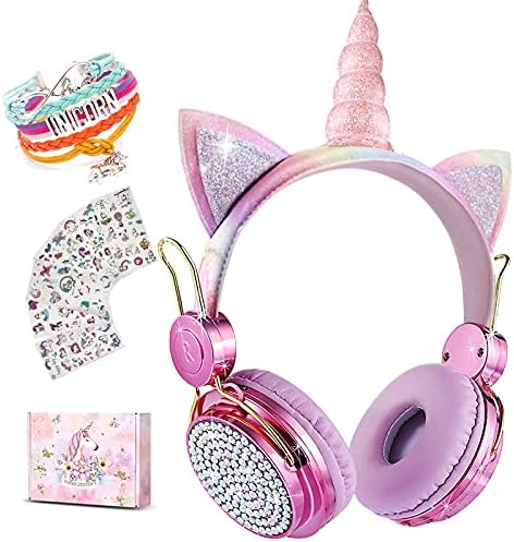 Light Purple Unicorn Cat Ear Bluetooth Headphones for Kids – Safe Listening with Volume Limiting, FM Radio & Dual Connectivity for Fun Learning and Entertainment – Ideal for School, Laptops, and Smartphones