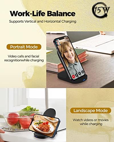 YW YUWISS 15 W Fast Wireless Charger Stand – Ultra-Compatible Charging Solution for i Phone 14/13/12 Series & Samsung Galaxy S22/S21/S20 – Vertical & Horizontal Design for Effortless Device Access, Enhanced Safety Features, Portable & Stylish Tech Accessory