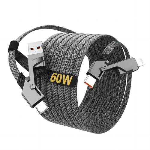 Transform Your Charging Experience with Daffograte’s 4 in 1 Multi Charger USB C Cable – Fast-Paced Power Delivery for i Phone, i Pad, Mac Book, Samsung & More, Durable Nylon Braided Design, Perfect for Travel & Everyday Use, Effortlessly Connect Multiple Devices with Universal Compatibility