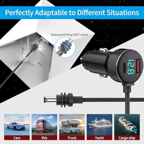 Ultimate 10 FT Power DC Cable for Starlink Mini – Versatile 3-in-1 Car Charger Adapter with USB-C PD and USB A Ports, Compatible with 12.8 V-24 V Vehicles, Featuring Digital Display for Real-Time Monitoring – Perfect for Trucks, Cars, Buses, and Boats