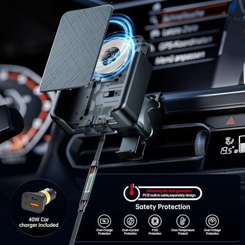 POLMXS Fast Wireless Car Charger Mount – Effortless Cordless Charging Pad for i Phone 11-16 & Samsung S10-S23 Ultra – 360° Rotation, Seamless Installation & Durable Design for Ultimate On-the-Go Convenience