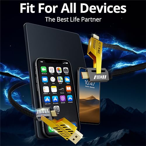 Elevate Your Charging Experience: 4-in-1 Fast Charging Cable Set – 2-Pack 6 FT Nylon Braided Cords with Lightning, USB C & USB A Ports for Superior Compatibility and 100 W Power Delivery – Perfect for i Phone, i Pad, and More – Tangle-Free Durability with 480 Mbps Data Transfer Speed