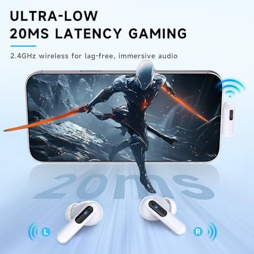 High-Performance Wireless Gaming Earbuds with Ultra-Low Latency & Advanced Noise Cancellation – 36-Hour Battery Life, Dual 2.4 GHz & Bluetooth Connectivity, LED Battery Indicator – Multi-Platform Support for PS5, Meta Quest, PC & More for Ultimate Gaming Experience