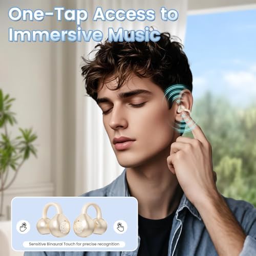 Innovative Clip-On Open Ear Wireless Bluetooth 5.4 Headphones – Perfectly Designed for Small Ears and Glasses Wearers; 60-Hour Battery Life, Superior Noise Cancellation, and Waterproof for Active Lifestyles and Workouts (Vibrant Purple)