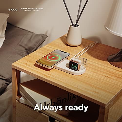 elago W Stand for Mag Safe Charging: Optimized Station for Apple Watch, i Phone 12-16 Series, and Air Pods – [Stone] – Enhance Your Charging Speed and Organization with Durable Design and Optimal Viewing Angle