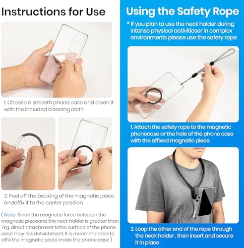 Revolutionary Magnetic Neck Phone Holder for Hands-Free Vlogging and Content Creation – Adjustable Smartphone Mount for i Phone 15, 14, 13, 12 Pro Max, Plus, Mini (Black) – Effortless Video Recording and Maximum Stability