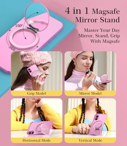 Cell Phone Stand Compatible with Magsafe Mirror Mount [Anti-Scratch & Portable] Girls Women Magnetic Travel Makeup Mirror Desk Fits for iPhone 16/15/14/13/12 Plus Pro Max (Pink) – Enhanced Compatibility and Speed