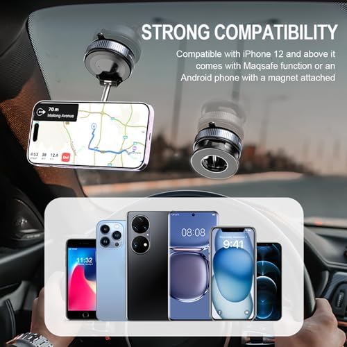 Vacuum Magnetic Phone Holder for Magsafe – Magnetic Car Phone Mount,360 Rotatable Magnetic Car Mount for iPhone 16 Pro Max Plus/iPhone 15 14 13 12 Pro Max Plus – Enhanced Compatibility and Speed