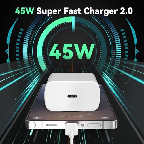Rapid Charge 45 W USB Type C Power Adapter with 6.6 FT Cable for Samsung Galaxy – Ultimate Fast Charging Solution for S25/S25 Ultra/S24/S23/S22/Note Series – Enhanced Compatibility and Robust Build for Daily Demands