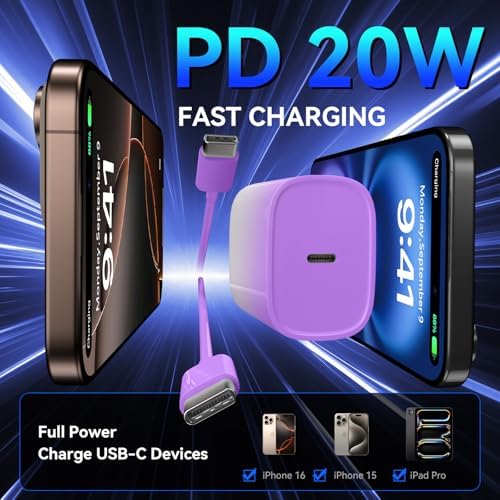 Unlock Rapid Charging Efficiency with the 20 W USB-C Power Adapter and 10 ft Cable – Ideal for i Phone 16, 15 Pro, and Galaxy S24 for Ultimate Portability and Convenience