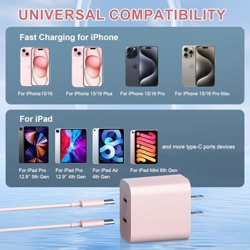 Experience Rapid Charging with the 40 W Dual Port USB-C Wall Charger for i Phone 16 Series – Includes 6 FT USB-C to C Cable for Ultimate Flexibility – Charge Two Devices at Once with Cutting-Edge Safety Features – Ideal for Home, Office, and Travel – Fully Compatible with i Phone 16, 15, 15 Plus, 15 Pro, and 15 Pro Max – Optimize Your Power Needs with Superior Efficiency and Convenience!