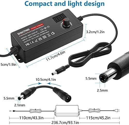SHNITPWR Universal AC to DC Power Adapter – 48 W Adjustable Voltage Converter (3 V to 24 V) with 14 Interchangeable Tips & Polarity Converter for Maximum Device Compatibility and Efficient Performance, Ideal for Electronics Enthusiasts and Professionals