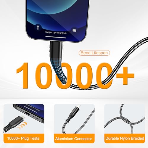 20 FT USB C to Lightning Fast Charging Cable – Apple MFi Certified Nylon Braided Charger for i Phone 16/15/14/13/12/11/XS/XR/X/8 & i Pad – Durable 20 W PD Power Delivery Cord for Enhanced Charging Flexibility and Speed
