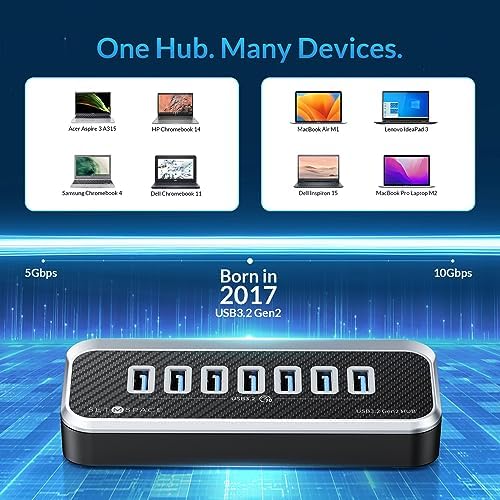 Transform Your Connectivity with Our 7-Port USB Hub – High-Speed USB 3.2 Gen1 Splitter Featuring Unique 32° Angled Design for Easy Access – Perfect for PCs, Laptops & More – Enjoy 5 Gbps Data Transfer Speeds with a 3.28 ft Cable for Ultimate Flexibility & Enhanced Productivity – Ideal for Home & Office Use