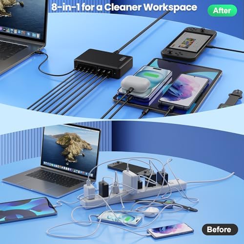 Power Up in Style: 300 W Ga N IV 8-Port USB-C Charging Hub – Fast PD 100 W Charger for Mac Book, i Phone 16/15/14, and Galaxy Devices – Ultimate Compact Charging Solution for Home and Travel Efficiency – Multi-Device Compatibility with Rapid Charging Capability – Engineered for Professionals and Tech Enthusiasts – Stay Powered Anywhere with This Versatile Charging Station