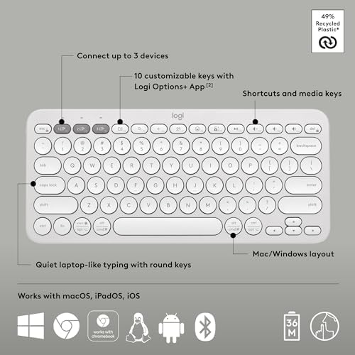 Logitech Pebble Keys 2 K380 s: Versatile Multi-Device Bluetooth Wireless Keyboard with Customizable Shortcuts, Slim & Portable Design for Ultimate Productivity Across Windows, mac OS, i Pad OS, Android, and Chrome OS – Tonal Graphite Finish for Style and Comfort