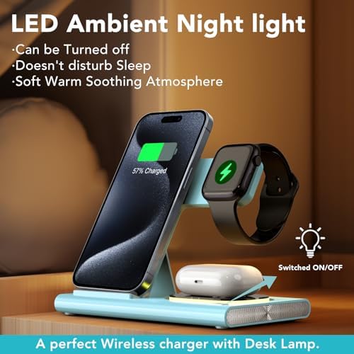 Ultra-Convenient 3-in-1 Foldable Wireless Charging Dock for Apple Devices – Rapid Power-Up Station for i Phone 16/15/14/13/12/11/X/XS, Apple Watch Series 10/9/8/7/Ultra2/Ultra/SE, and Air Pods Pro/2/3/4 – Lightweight Travel Charger with Integrated LED Light for Enhanced Portability and Efficiency
