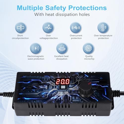 Versatile 72 W Adjustable AC/DC Power Adapter with 14 Interchangeable Tips – Universal Charger for 3 V-24 V Devices, Fast Charging Solution for Laptops, Routers, and Cameras, Compact and Durable Power Supply for Home and Office Use