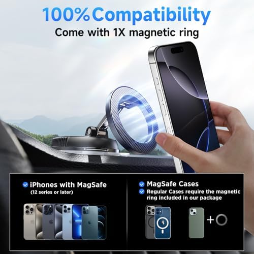 Ultimate Mag Safe Car Phone Holder – Unmatched 78+LBS Suction & 2400 gf Magnetic Grip for i Phone 16 Pro Max, 15, 14, 13, 12 Plus – 360° Adjustable Mounting System in Sleek Carbon Fiber Finish – Perfect for Hands-Free Navigation & Connectivity