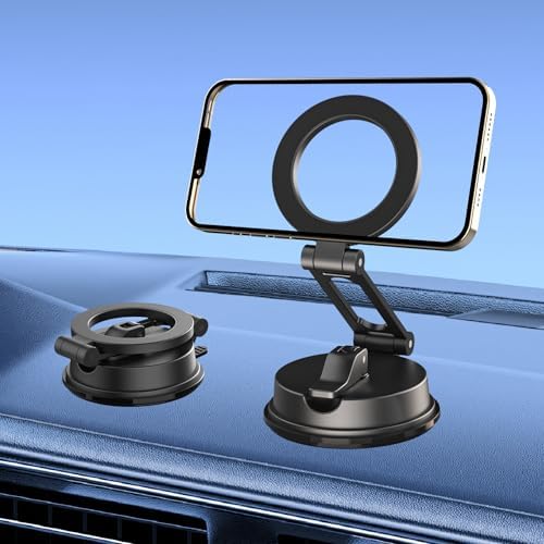 Revolutionary Magnetic Car Phone Holder for Magsafe i Phone 12-16 Series | 360-Degree Rotating Dashboard & Windshield Mount | Universal Cellphone Cradle with Foldable Alloy Design | Dual Vacuum & Adhesive Mounting for Ultimate Stability and Hands-Free Navigation