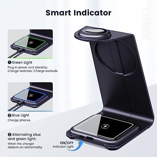 Effortlessly Charge Your Devices with the Stylish Purple Magnetic 3-in-1 Wireless Charging Station for Mag Safe i Phones and Apple Products – Fast, Efficient, and Space-Saving Solution for i Phone, Air Pods, and Apple Watch Users