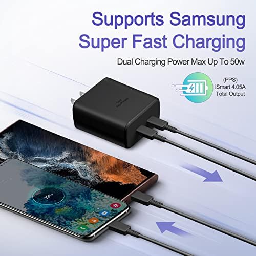 Dual-Port 45 W Super Fast USB C Charger for Samsung Galaxy S24/S23/S22/Note Series – Power Delivery & Programmable Power Supply for Rapid Charging, Enhanced Safety, and Travel-Friendly Design